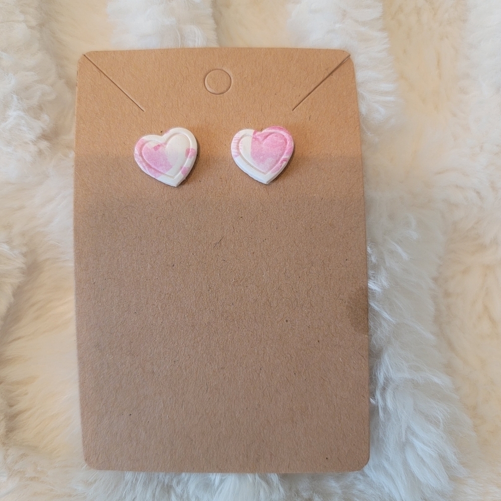 Pink and White Heart Earrings